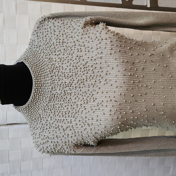 Vintage Silver Beaded Belldini Silk Sweater - Size Medium - Picture 3 of 13